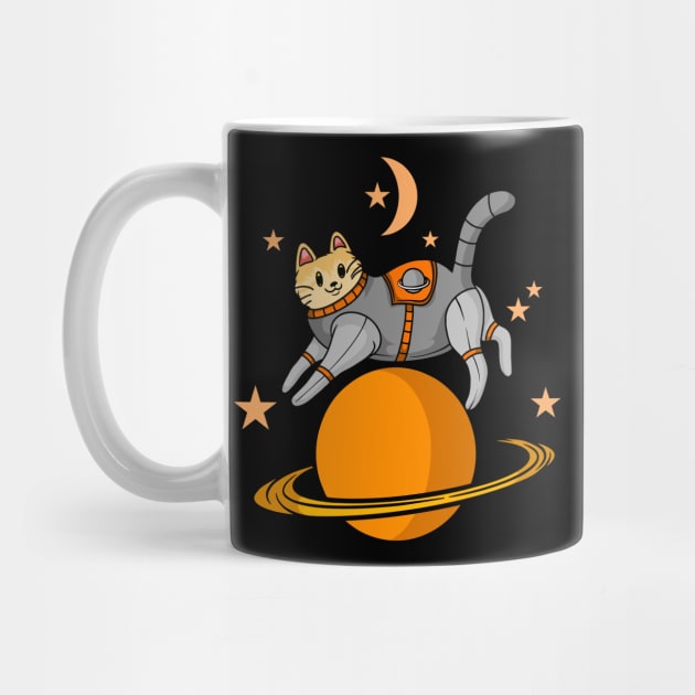Saturn Cat T-Shirt - Cosmic Cat Orbiting Adventure by Urbanprint